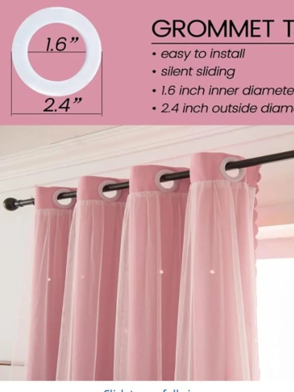 Set of 4 Blush Pink Blackout Curtains with Star Cutouts and sheer overlay
